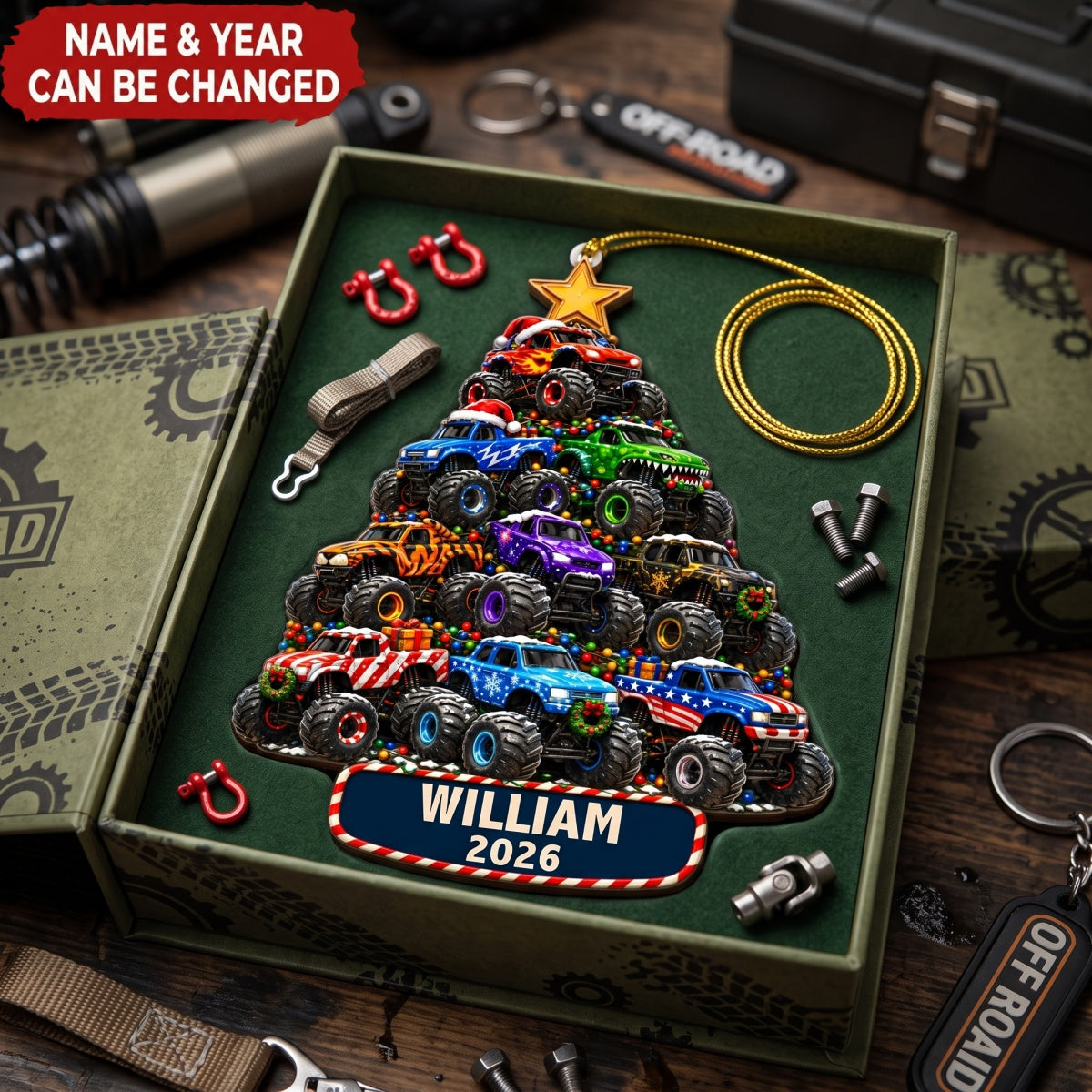 Personalized Monster Truck Christmas Ornament 2026, Custom Name Acrylic Ornament