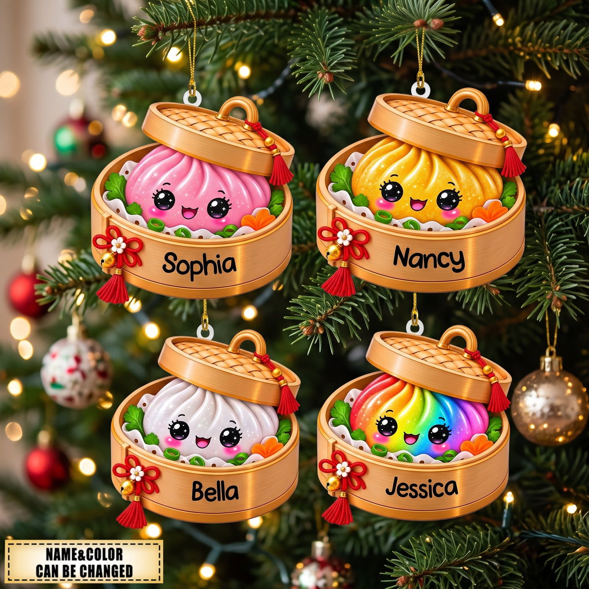 Personalized Glitter Dumpling Ornament, Custom Name Christmas Keepsake