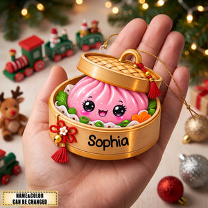 Personalized Glitter Dumpling Ornament, Custom Name Christmas Keepsake