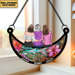 Mother & Daughter On The Moon Personalized Window Hanging Suncatcher Ornament