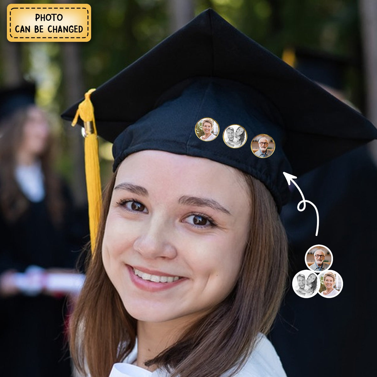 Personalized Gold Memorial Photo Pin for Graduation Caps and Gowns - Keep Loved Ones Close on Graduation Day