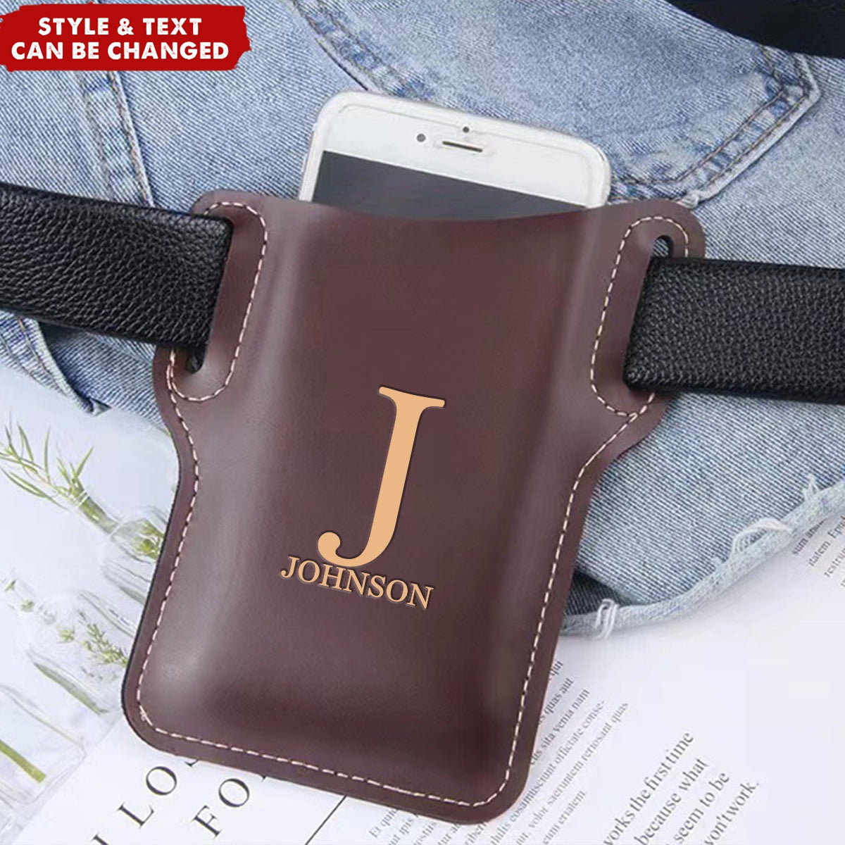 Personalized Men Leather Loop Pack Bag Pouch Case Cellphone Belt Waist Bag