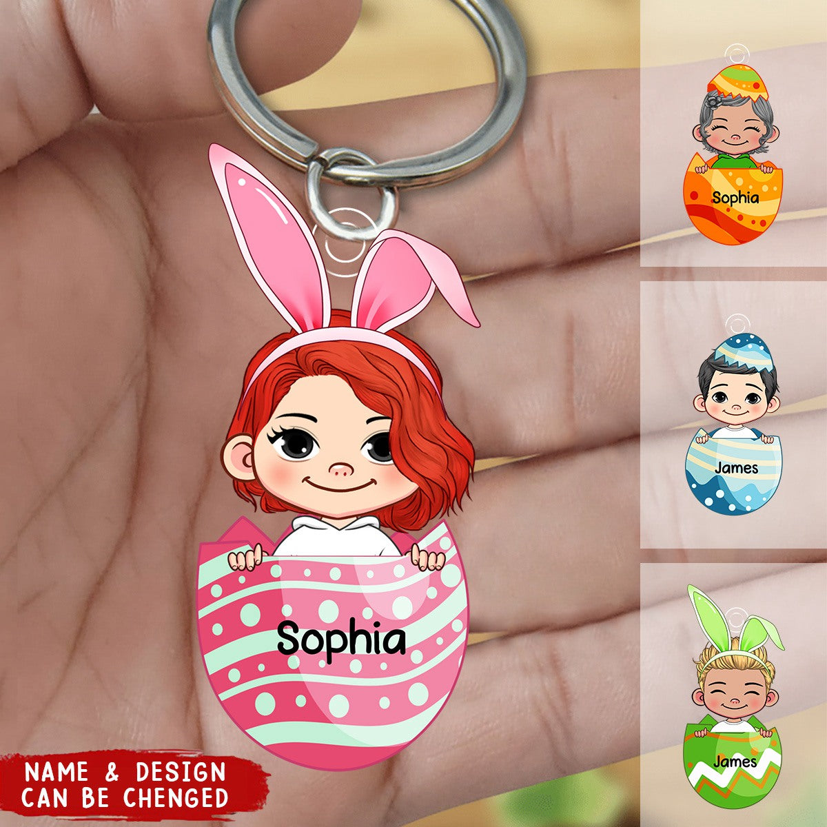 Easter Egg Bunny Cute Kids Personalized Acrylic Keychain Gift For Grandma, Mom