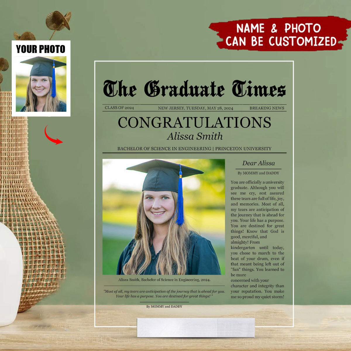 Newspaper Graduation Celebration - Personalized Acrylic Photo Plaque