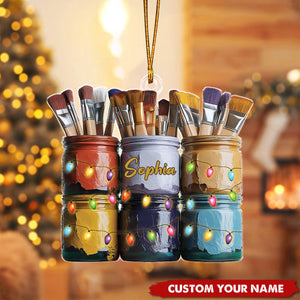 Personalized Painting Artist 2024 Christmas Ornament, Custom Name Brushes Painter Acrylic Ornament, Gift For Painter