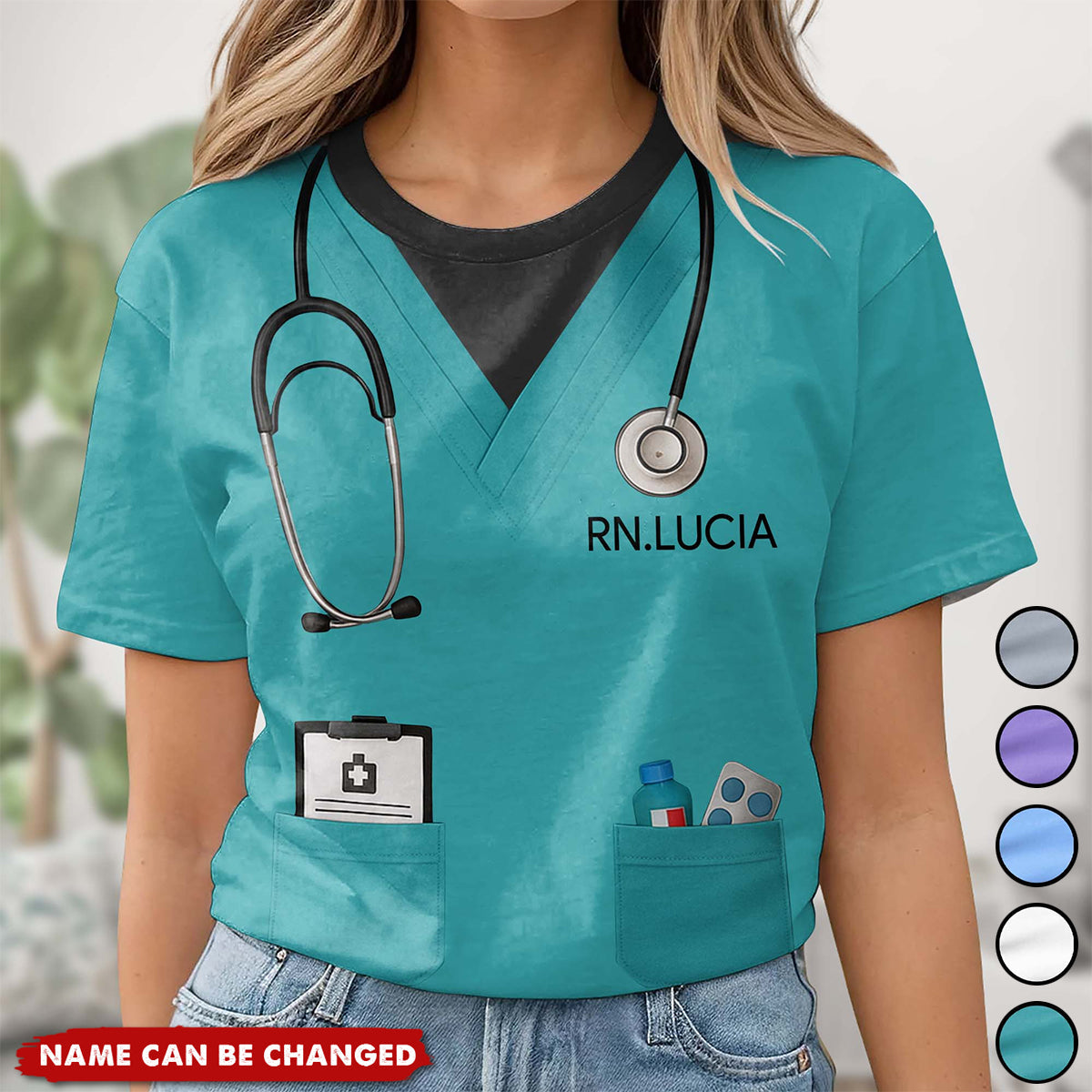 Customizable Nursing Themed T-Shirt With Stethoscope and Medical Badge, Gift For Nurses