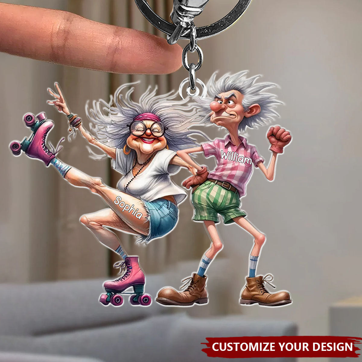 Quirky Funny Old Couple Elderly People Personalized Acrylic Keychain