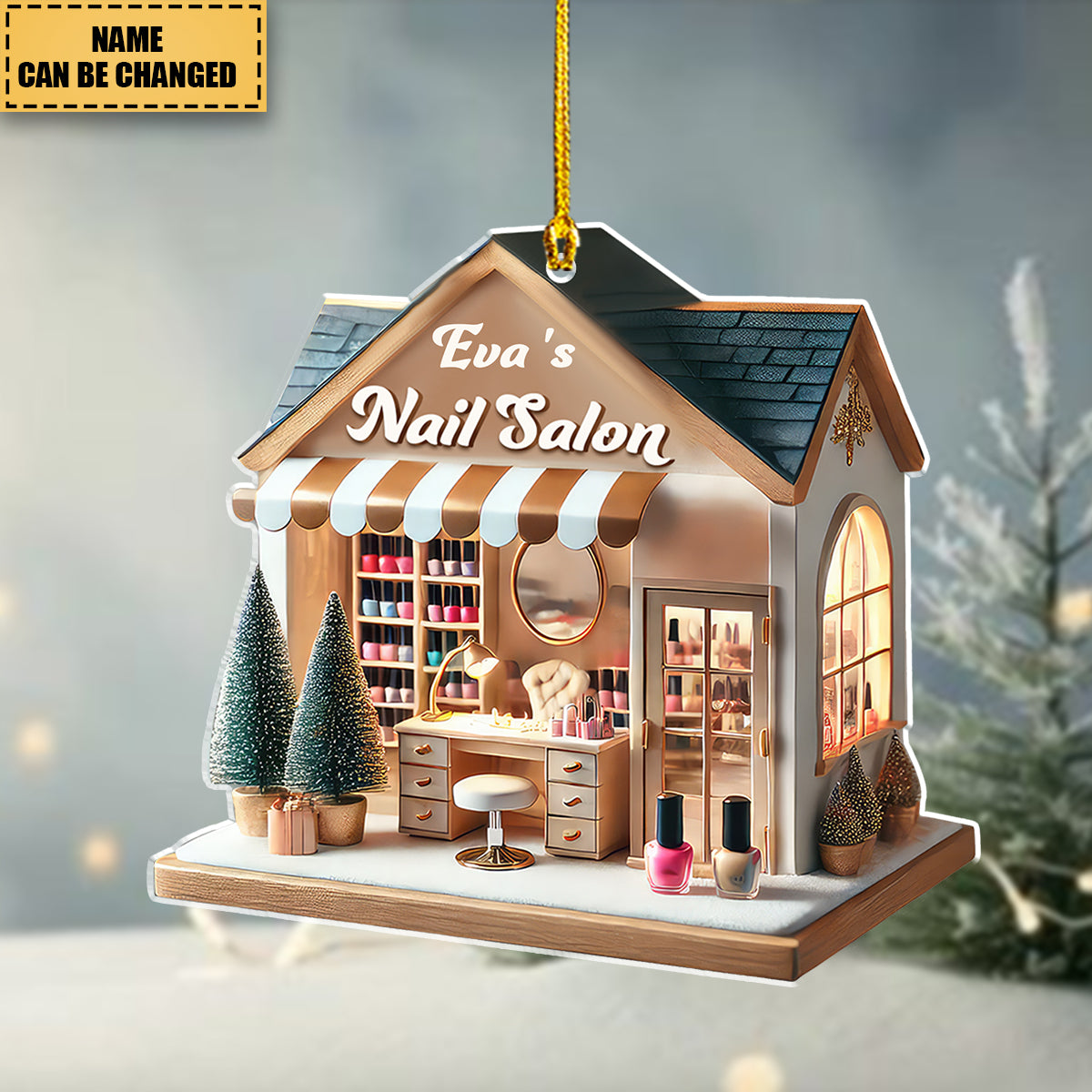 Custom Name Nail Salon Ornament, Nail Salon Christmas Decoration