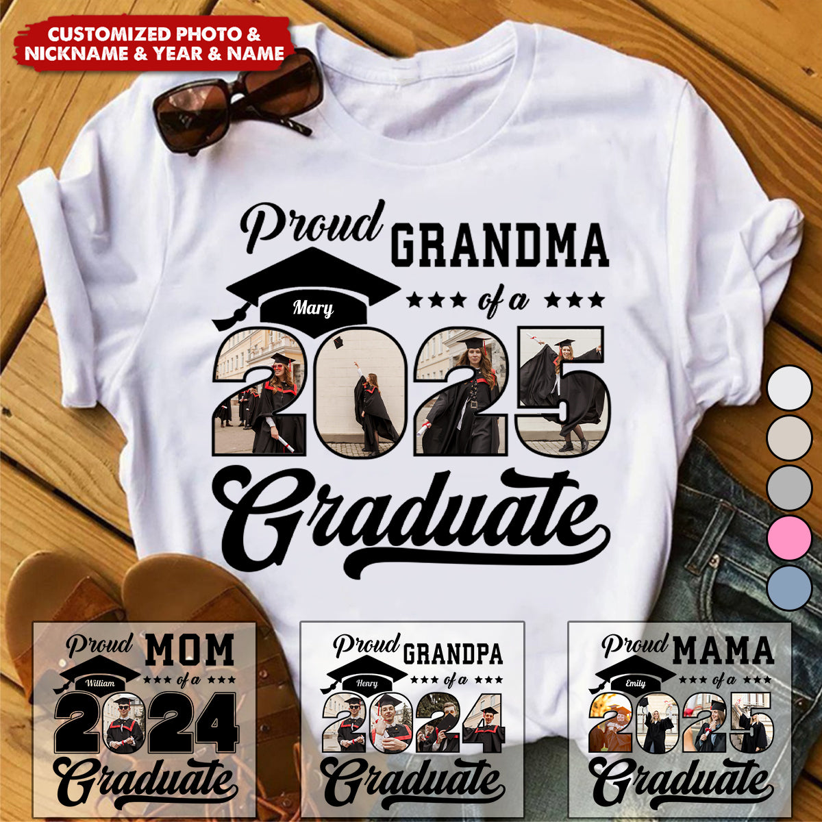 Proud Family Graduate Pictureand Photo Class Of 2025 Senior Personalized Graduation T-Shirt
