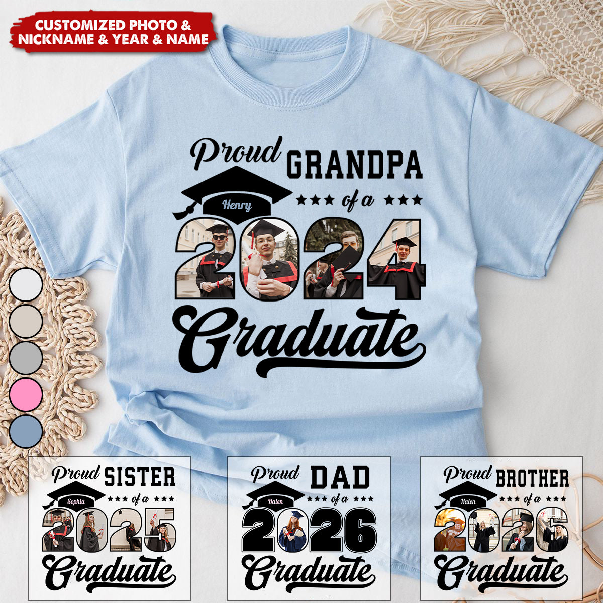 Proud Family Graduate Pictureand Photo Class Of 2025 Senior Personalized Graduation T-Shirt