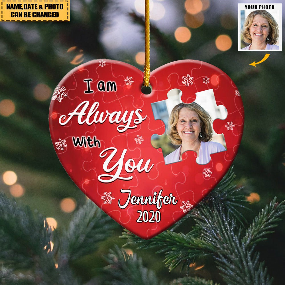 Memorial Upload Photo Sparkling Puzzle Heart, You Will Always Be My Missing Piece Personalized Ornament
