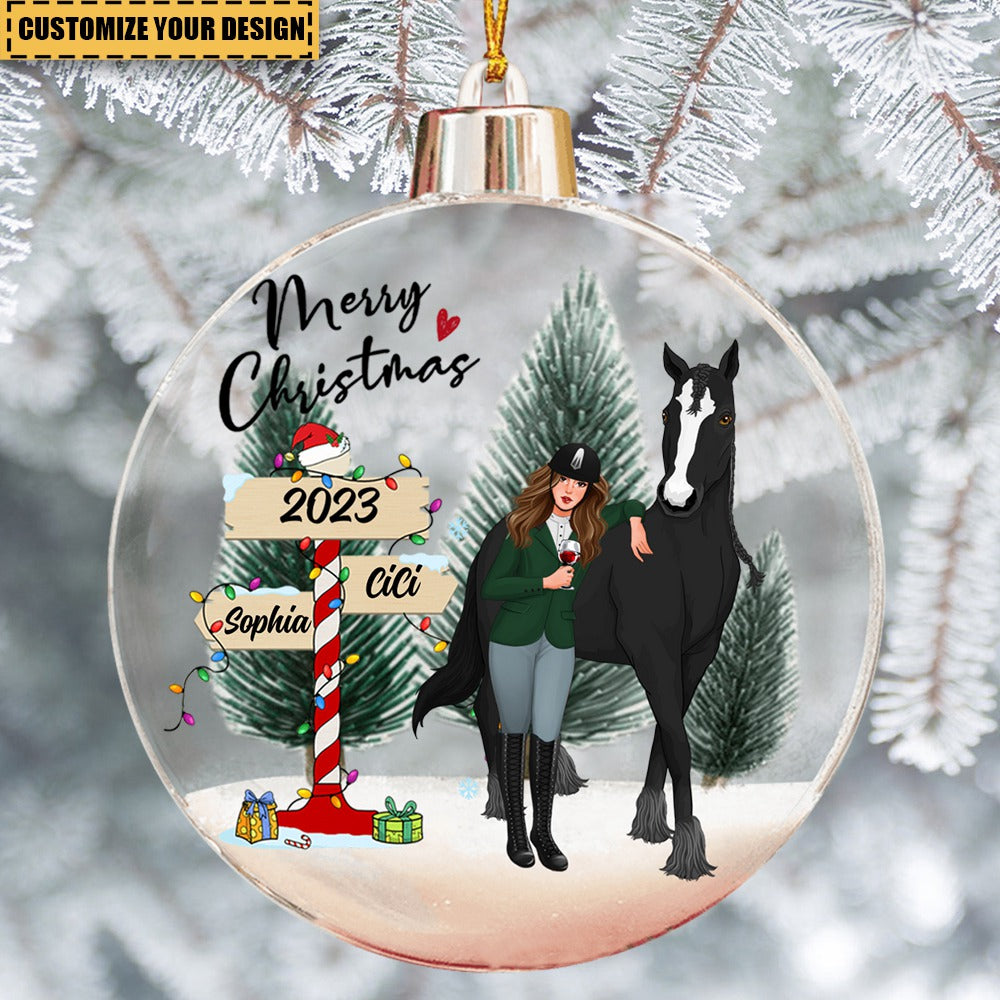 Personalized Girl with Horses Snow Ball Acrylic Christmas Ornament