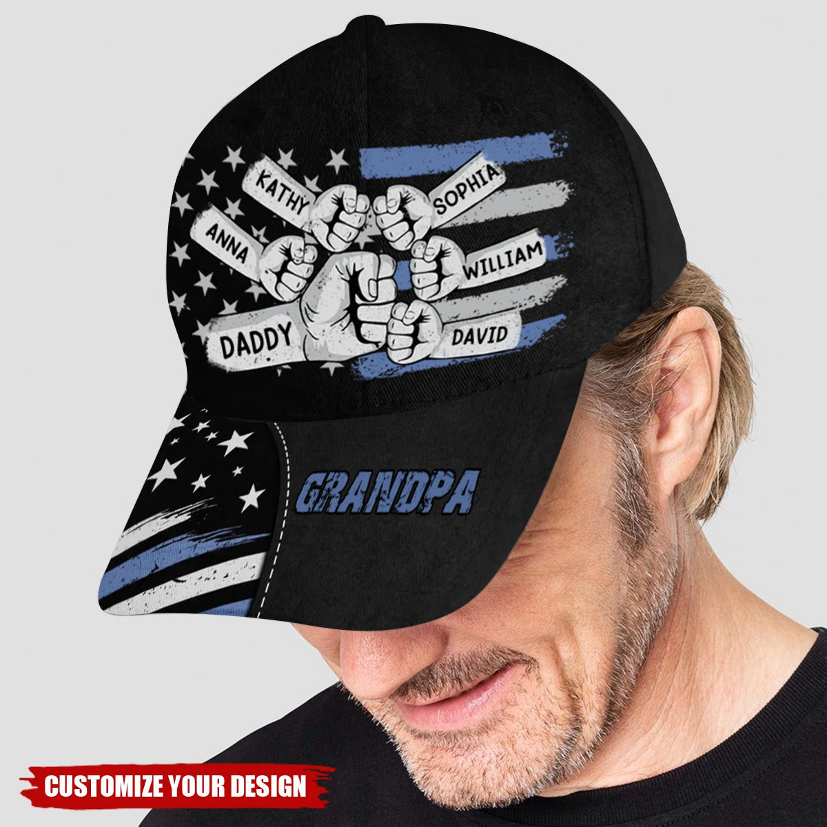 Dad Grandpa Fist Bump Nation Flag Personalized Classic Cap