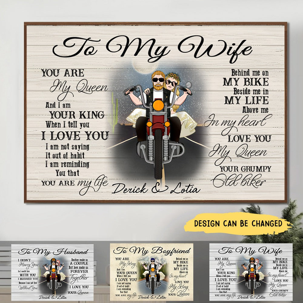 Personalized Canvas, Old Motorcycle Couple, Happy Wedding Anniversary, Gift for Her, Gift for Bikers, Couple
