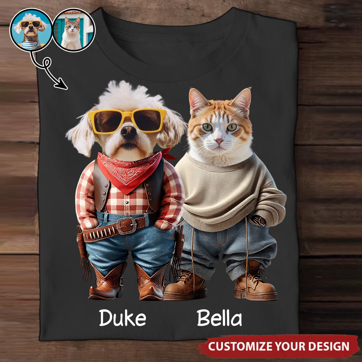 Custom Photo Cool Dog Cat Career Uniforms - Personalized T-Shirt