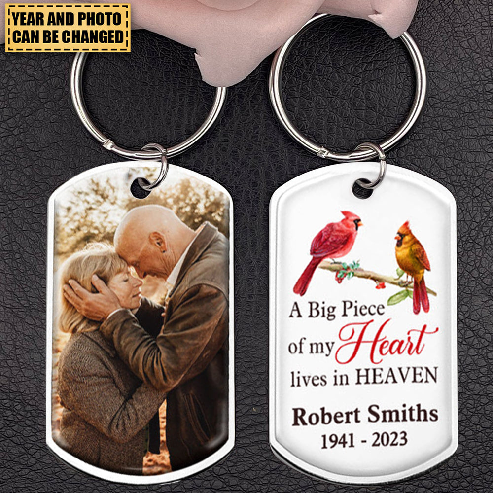 Custom Photo A Big Piece Of My Heart Lives In Heaven - Memorial Personalized Custom Keychain - Sympathy Gift For Family Members