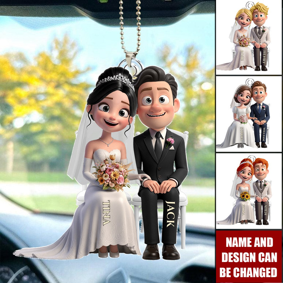 Wedding Couple Acrylic Car Ornament - Personalized Gifts For Couple