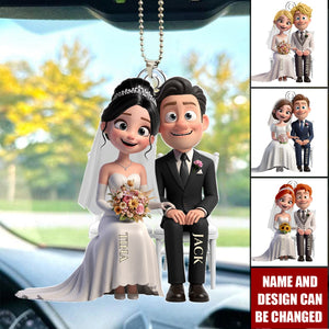 Wedding Couple Acrylic Car Ornament - Personalized Gifts For Couple