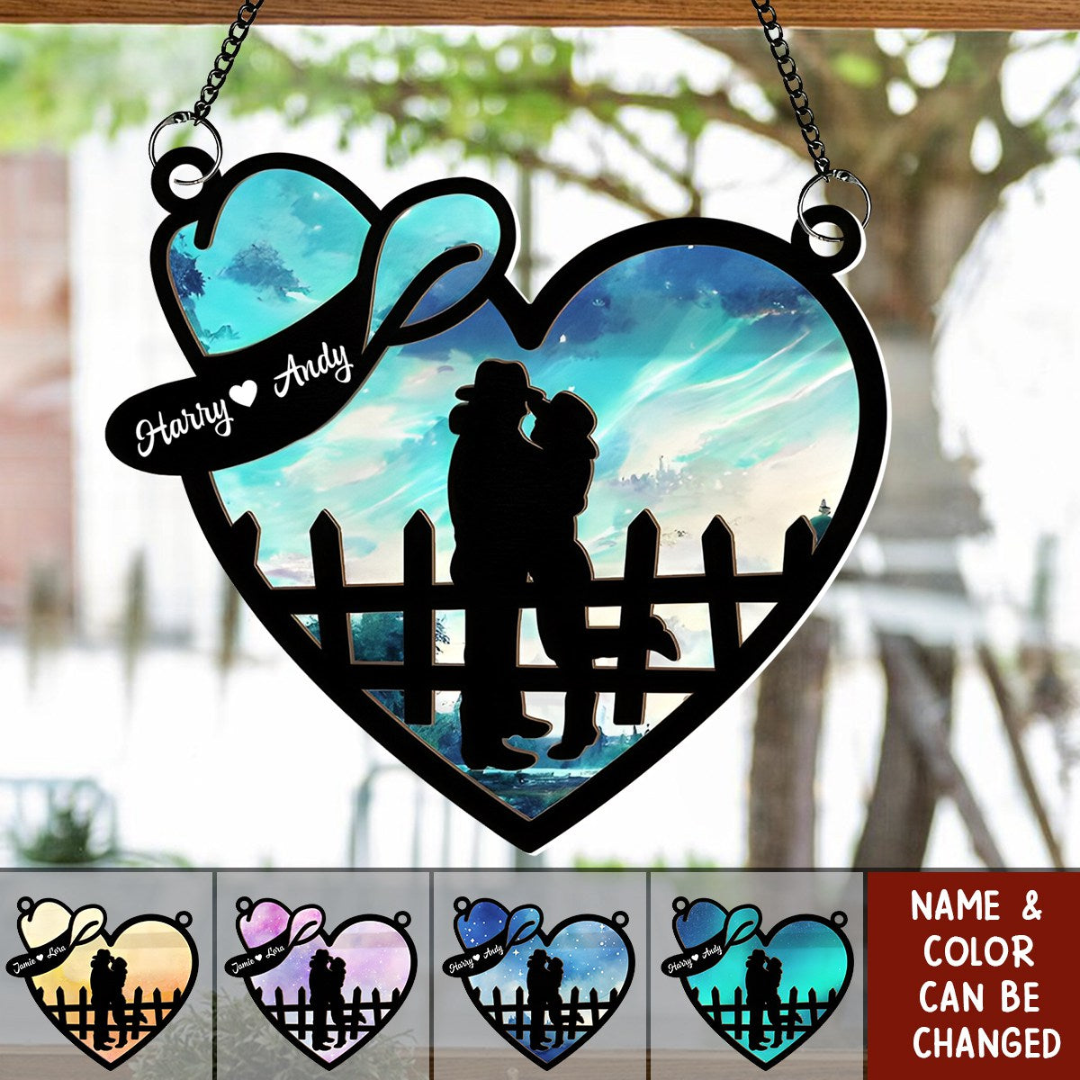 Cowboy And Cowgirl In Love - Personalized Window Hanging Suncatcher Ornament