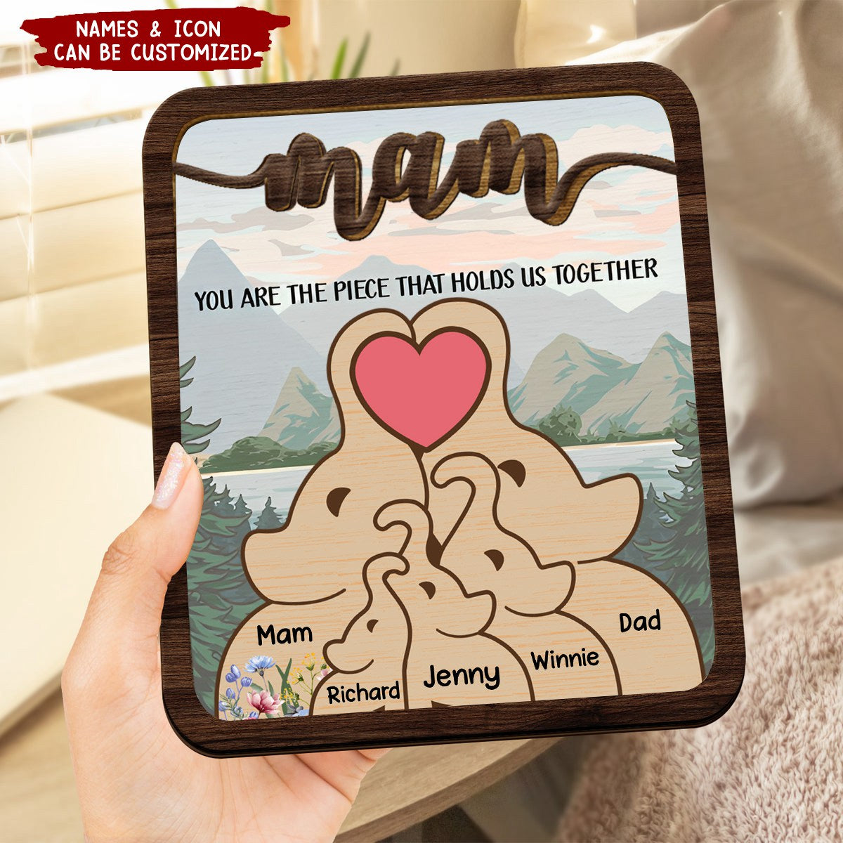 Elephant Mom You Are The Piece That Hold Us Together - Personalized 2-Layered Wooden Plaque With Stand
