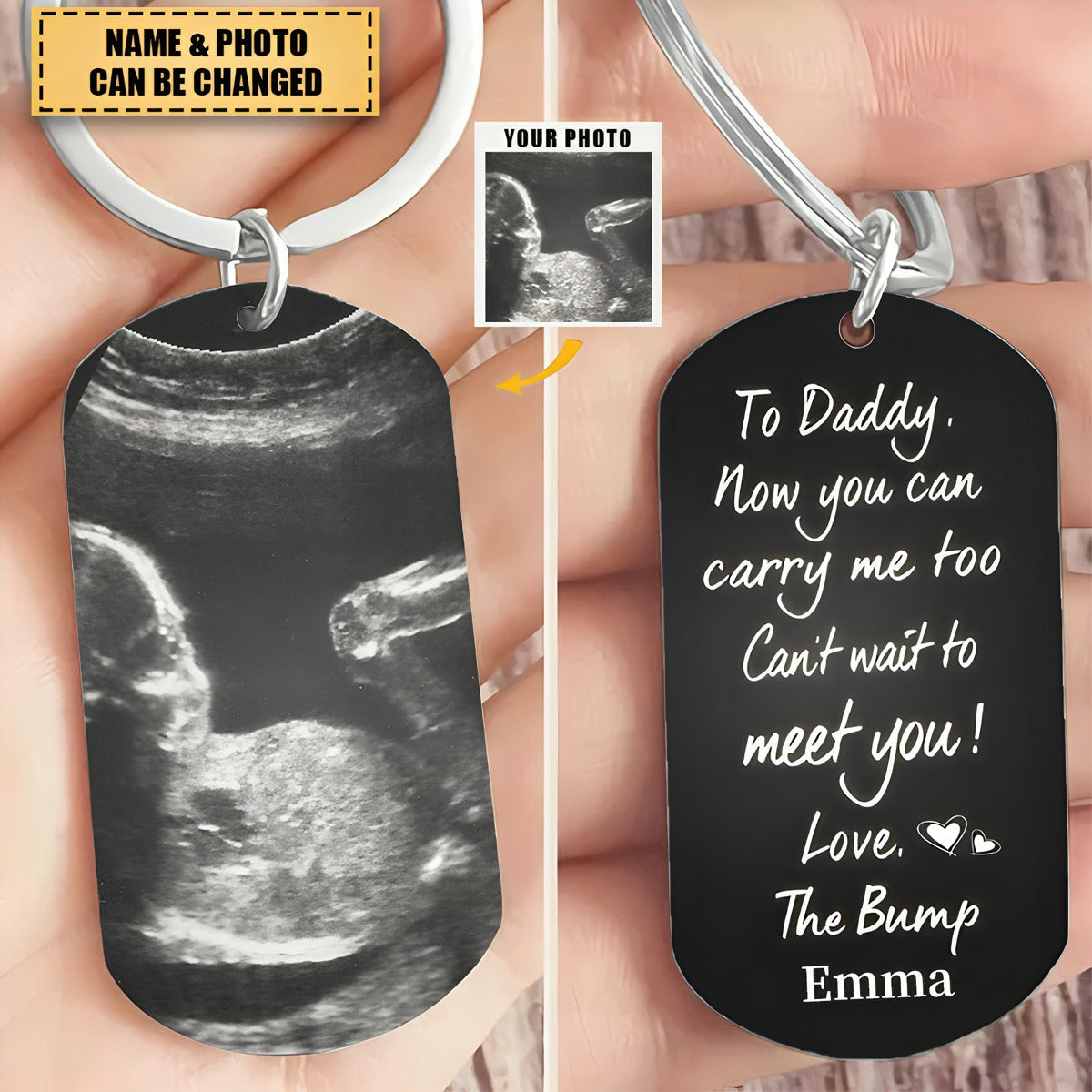 Custom Photo To Daddy Now You Can Carry Me Too - Gift For Dad, Father, New Parents - Personalized Stainless Steel Keychain