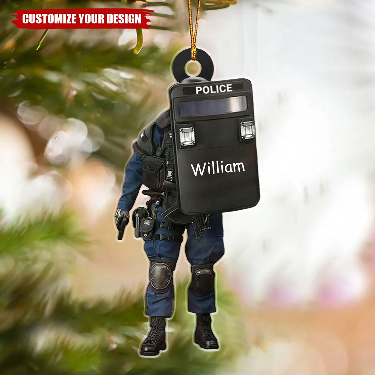 Custom Name Police Christmas - Personalized Acrylic Ornament, Gift For Son Grandson
