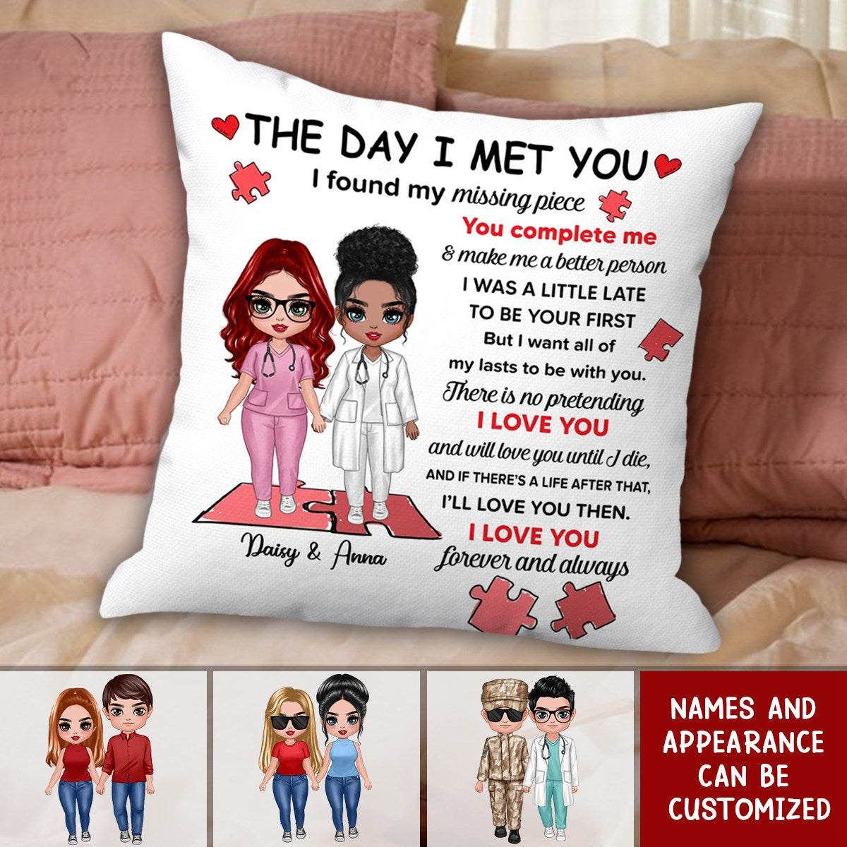 Found My Missing Piece - Occupation Standing Couple Personalized Pillow, Gift For Couple Firefighter, Nurse, Police Officer