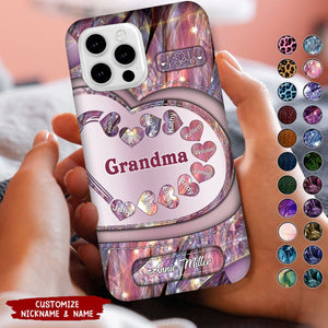 Sparkling Grandma Mom With Sweet Heart Kids, Multi Colors Personalized Glass Phone Case