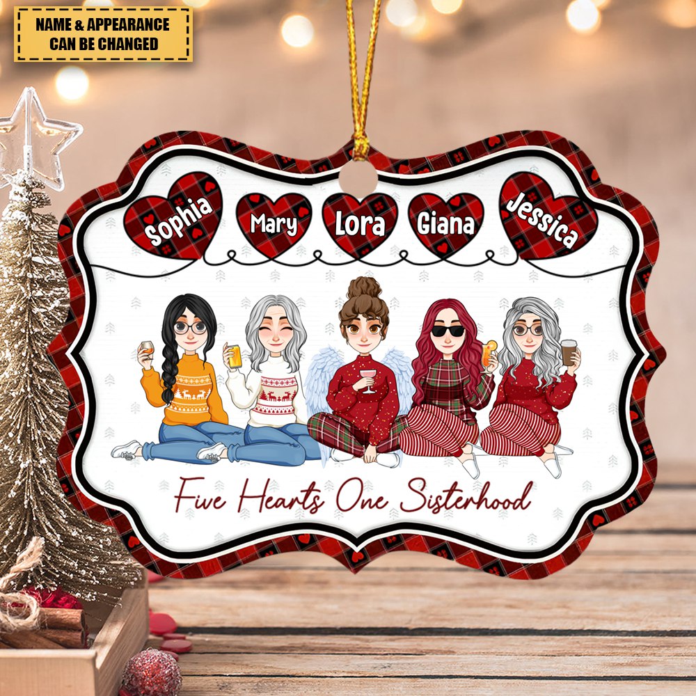Five Hearts One Sisterhood - Personalized Aluminum Ornament
