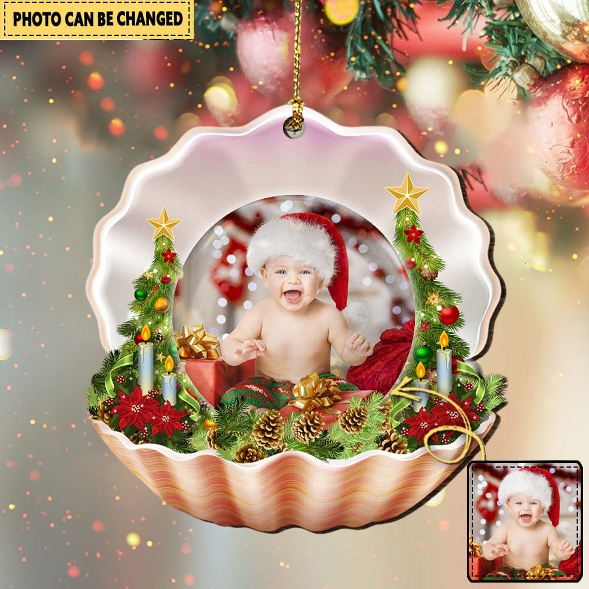 Upload Photo Baby Infant Custom Picture Christmas Shell Xmas Family Gift Personalized Ornament