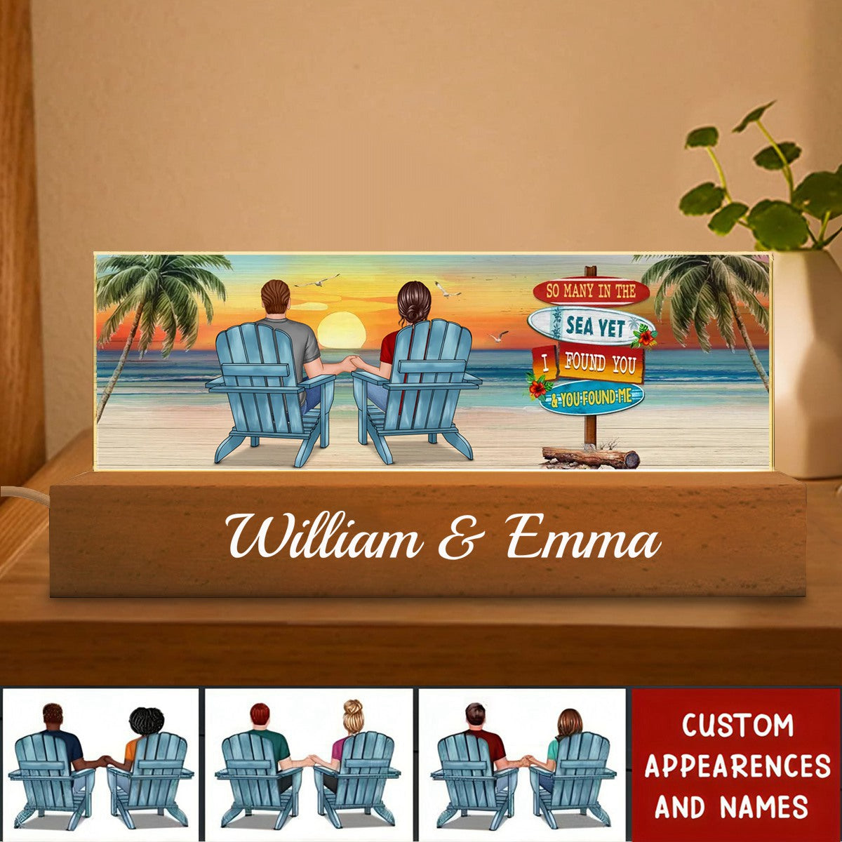 Summer Couple Sitting Be Happy Personalized Acrylic Block LED Night Light - Anniversary Gift