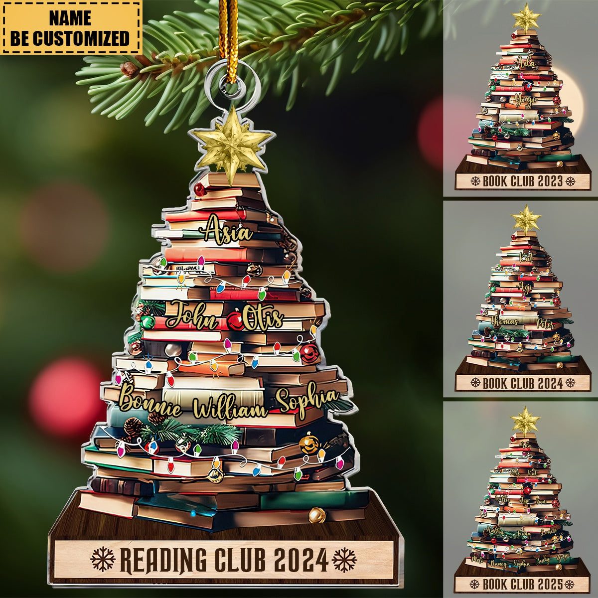 Christmas Tree Book Club Custom Names - Personalized Acrylic Ornament - Gifts For Book Lovers