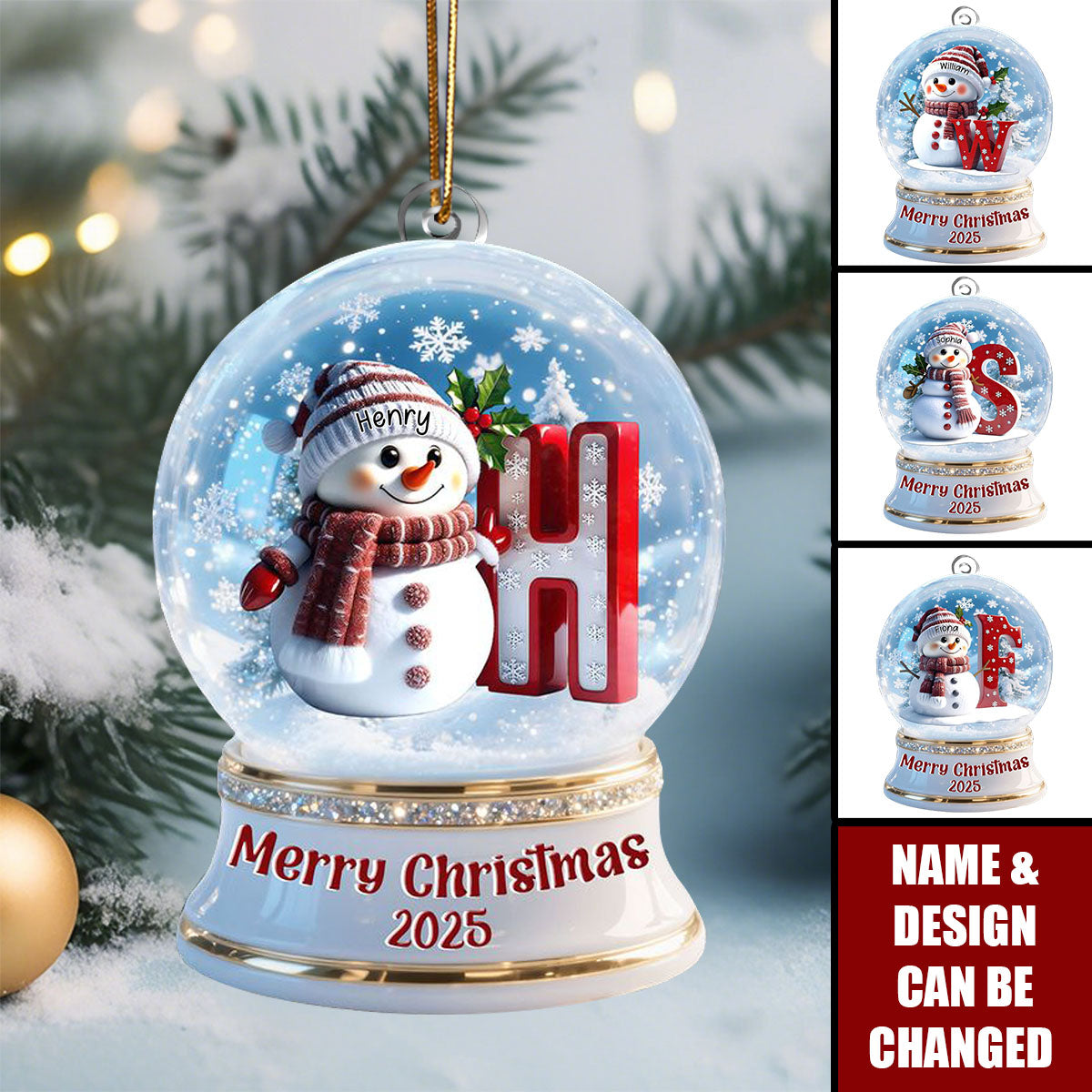 Snow globe Snowman Merry Christmas - Personalized 1-Layer Acrylic Ornament