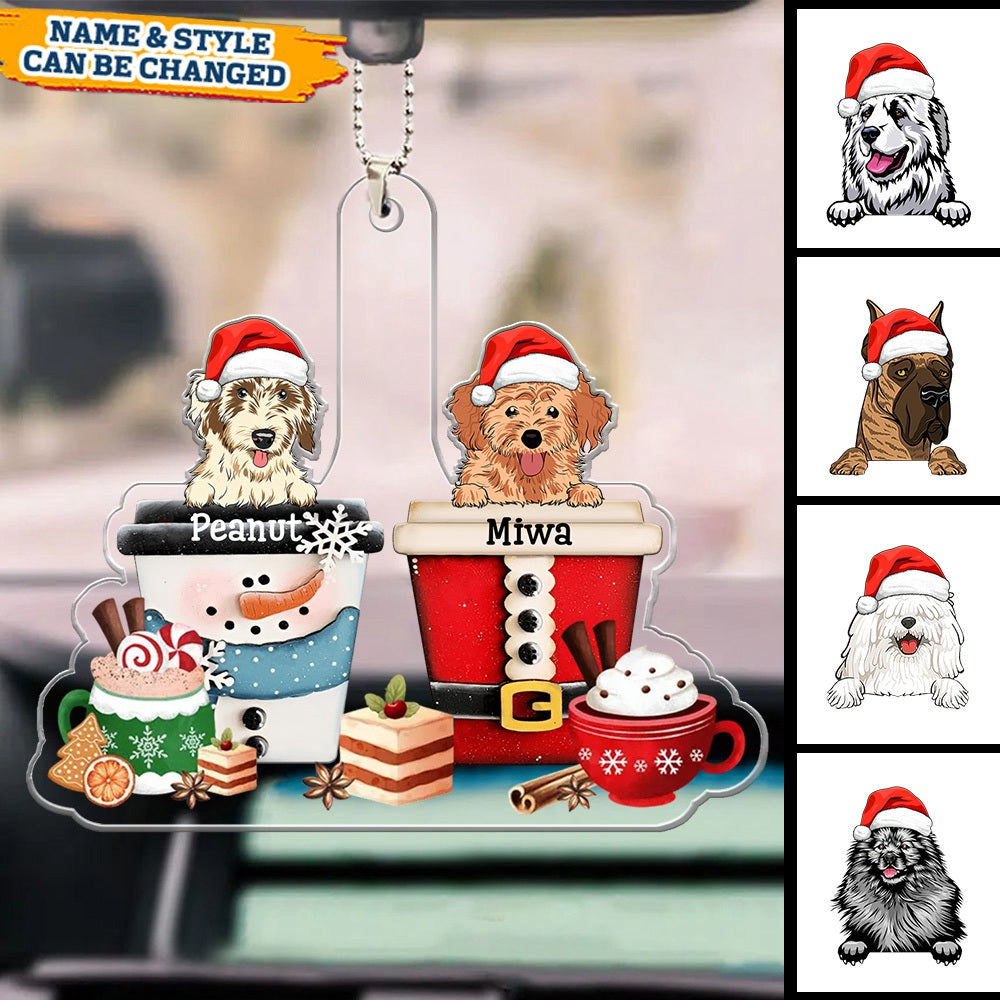 Personalized Christmas Dog Puppy Pet In Cup Acrylic Car Ornament