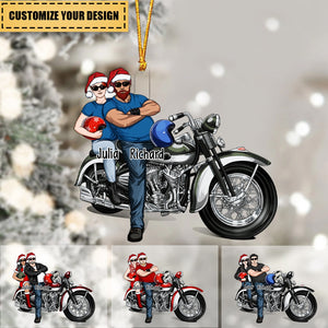Motorcycle Couple Front View, Gift For Motorcycle Lovers-Personalized Acrylic Christmas Ornament