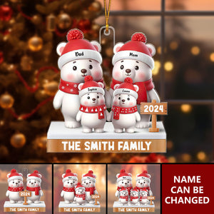 Personalized 3d Polar Bears Christmas Family Ornament