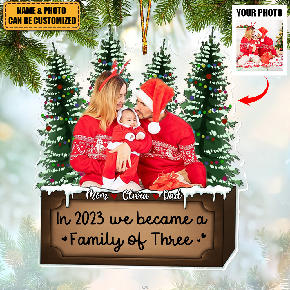 In 2024 We became a Family of Three - Custom Photo Acrylic Ornament