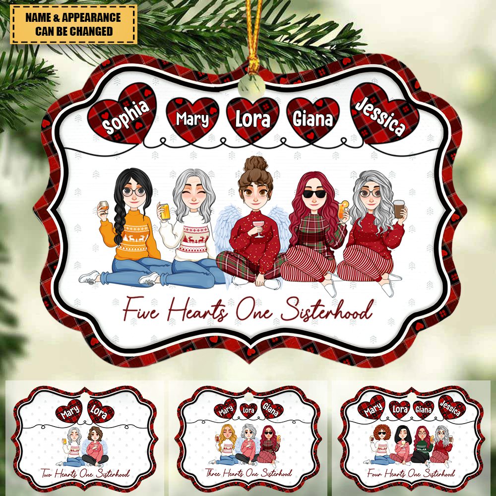 Five Hearts One Sisterhood - Personalized Aluminum Ornament