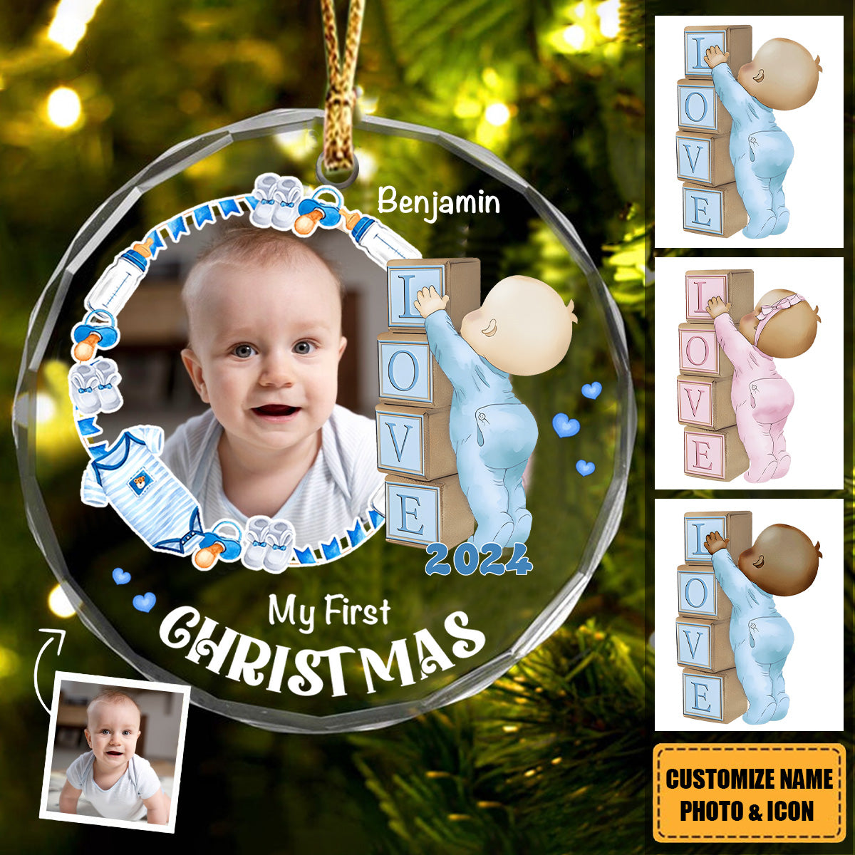 Gift For Baby First Christmas - Personalized Circle Glass Ornament