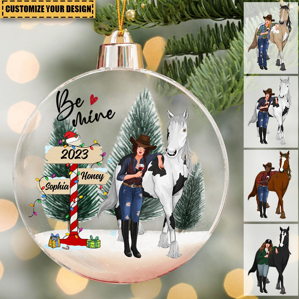 Personalized Girl with Horses Snow Ball Acrylic Christmas Ornament