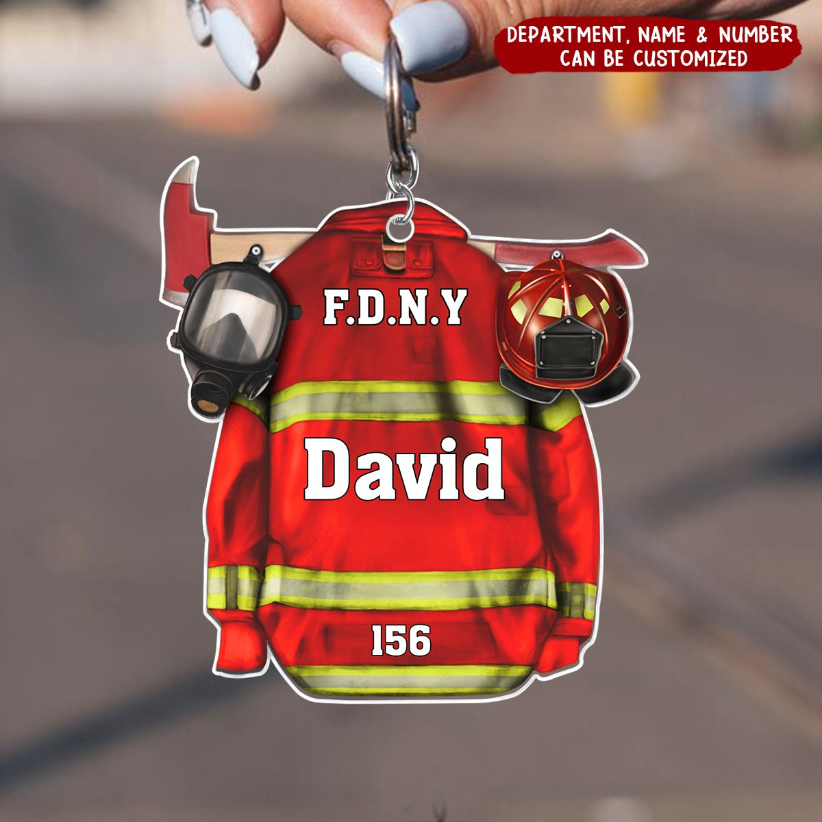 Firefighter Helmet With Oxygen Mask Personalized Acrylic Keychain, Gift For Firefighter