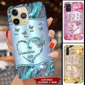 Sparkling Grandma Mom Heart Butterfly Kids Personalized Glass Phone Case