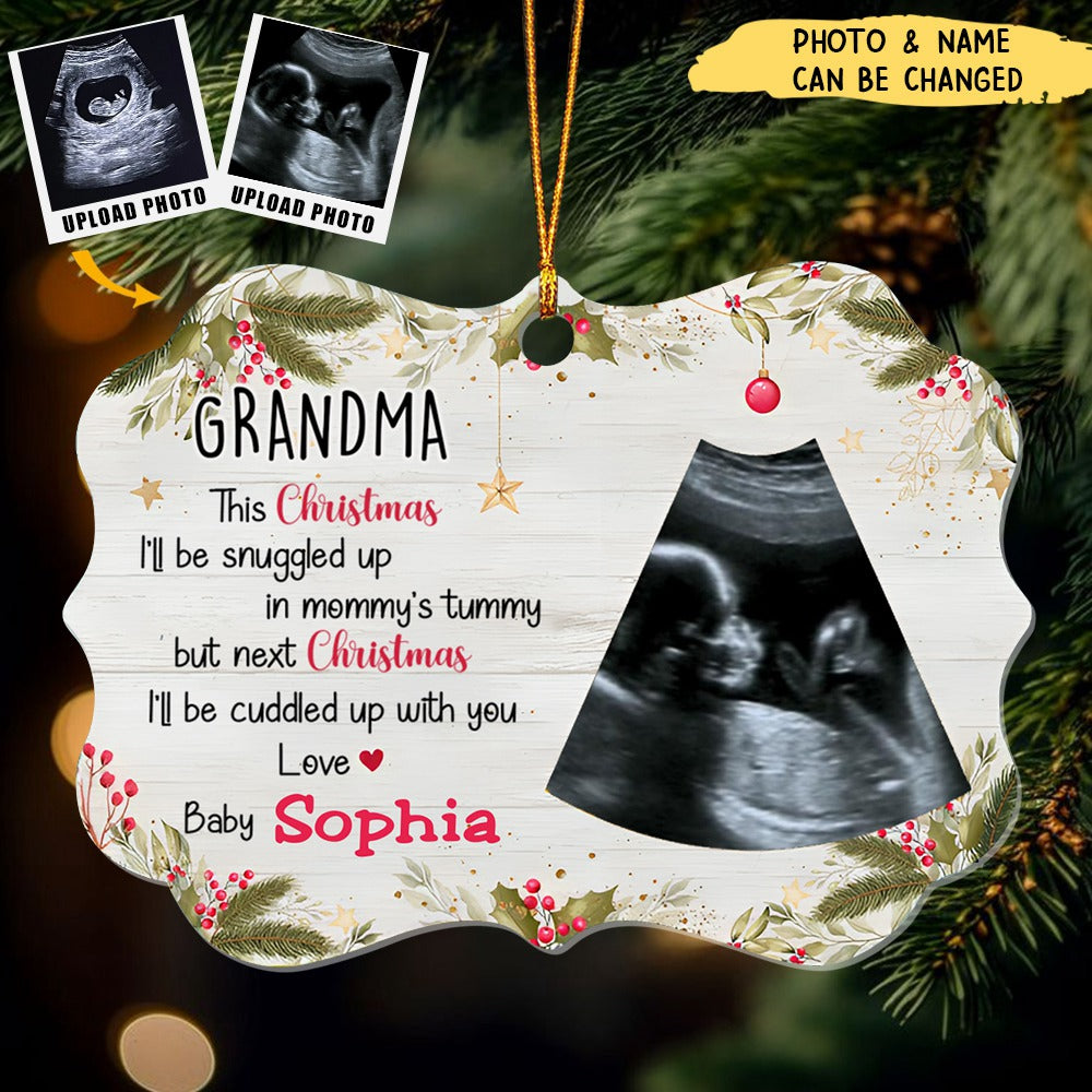 Family - This Christmas, I'll Be Snuggled Up In Mommy's Tummy - Personalized Transparent Ornament
