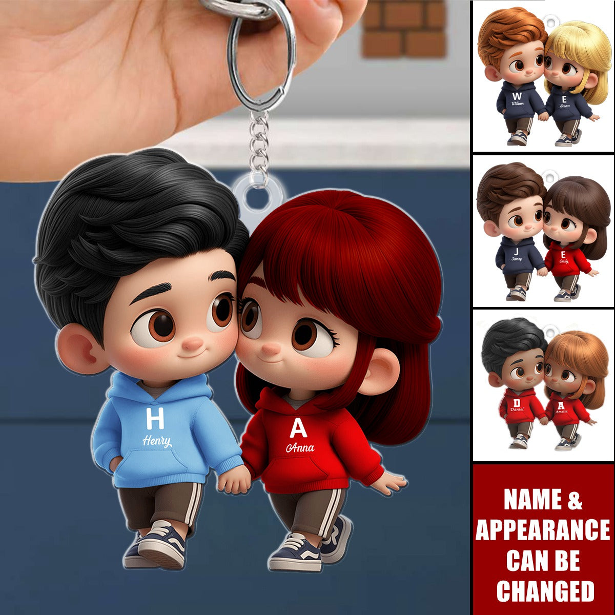Cutie Cartoon Couple - Customized Personalized Acrylics Keychain - Valentine's Day Gift For Couples, Lovers