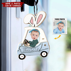 Personalized Cute Little Kid Easter Bunny Car Keychain