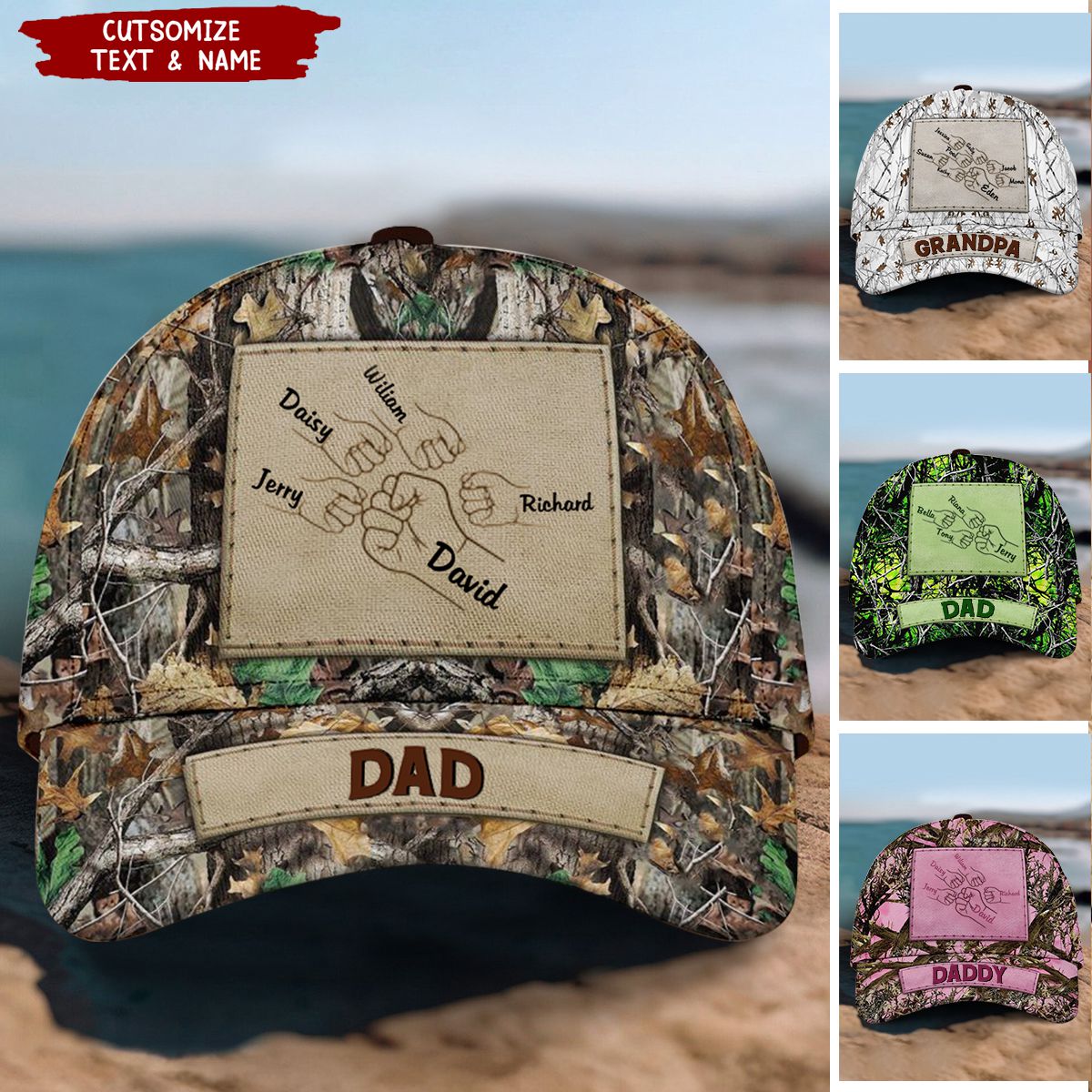 Outline Fist Bump Daddy Grandpa Personalized Cap, Father's Day Gift