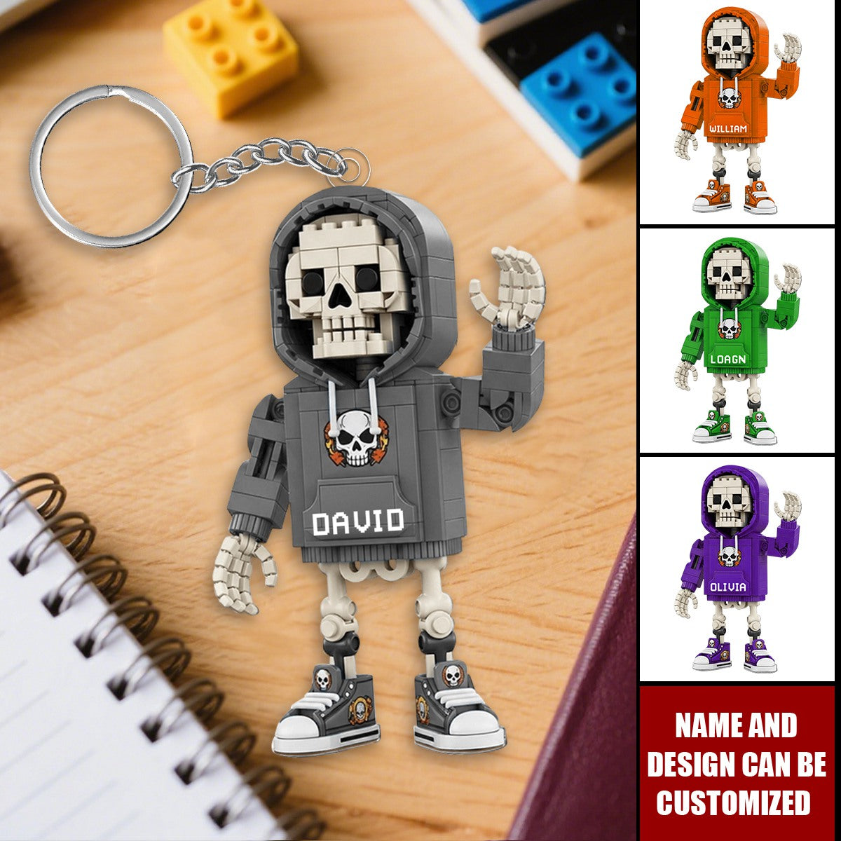 Building Block Style Skeleton - Personalized Acrylic Keychain