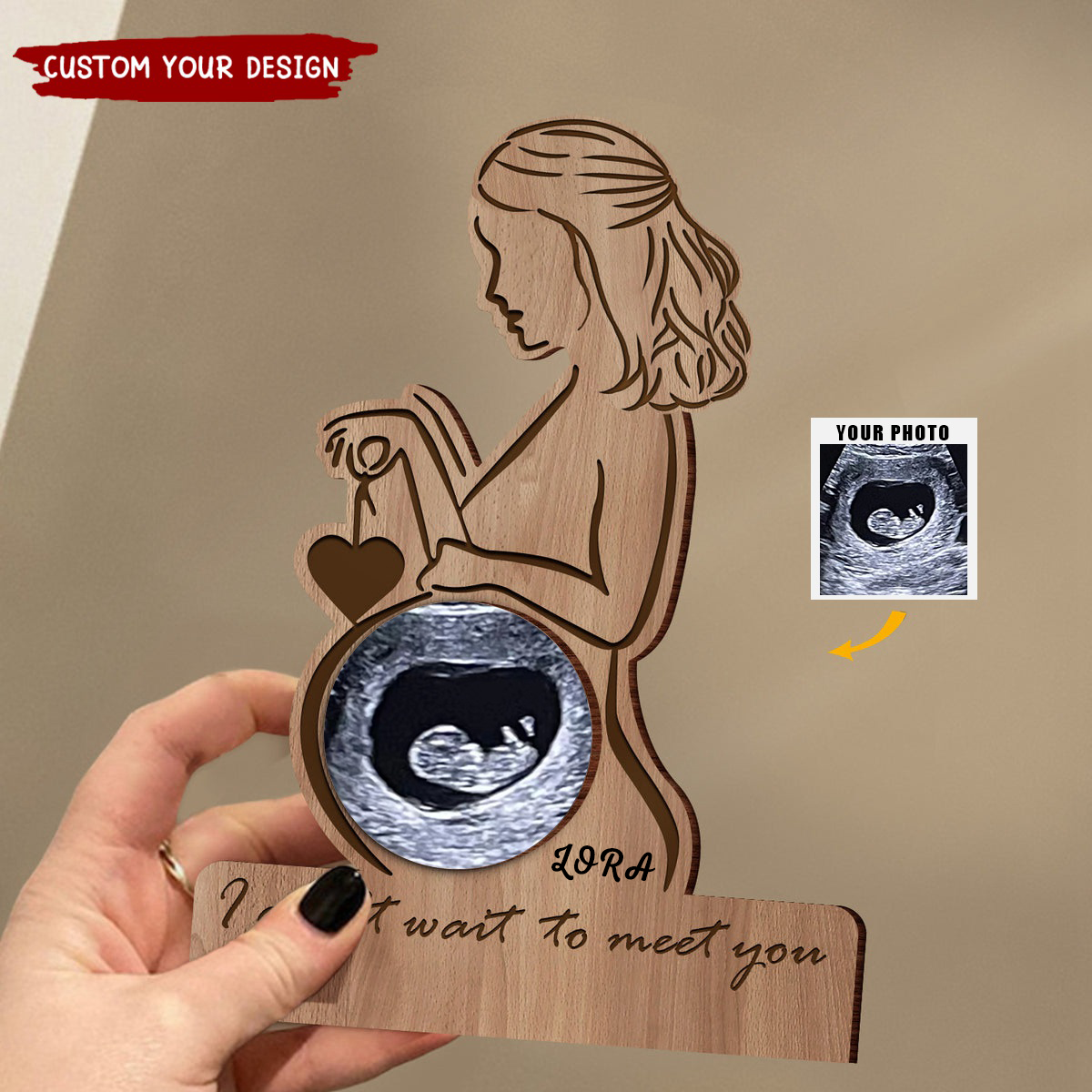Love At First Heart Beat - Personalized Photo Shaped 2-Layered Wooden Plaque