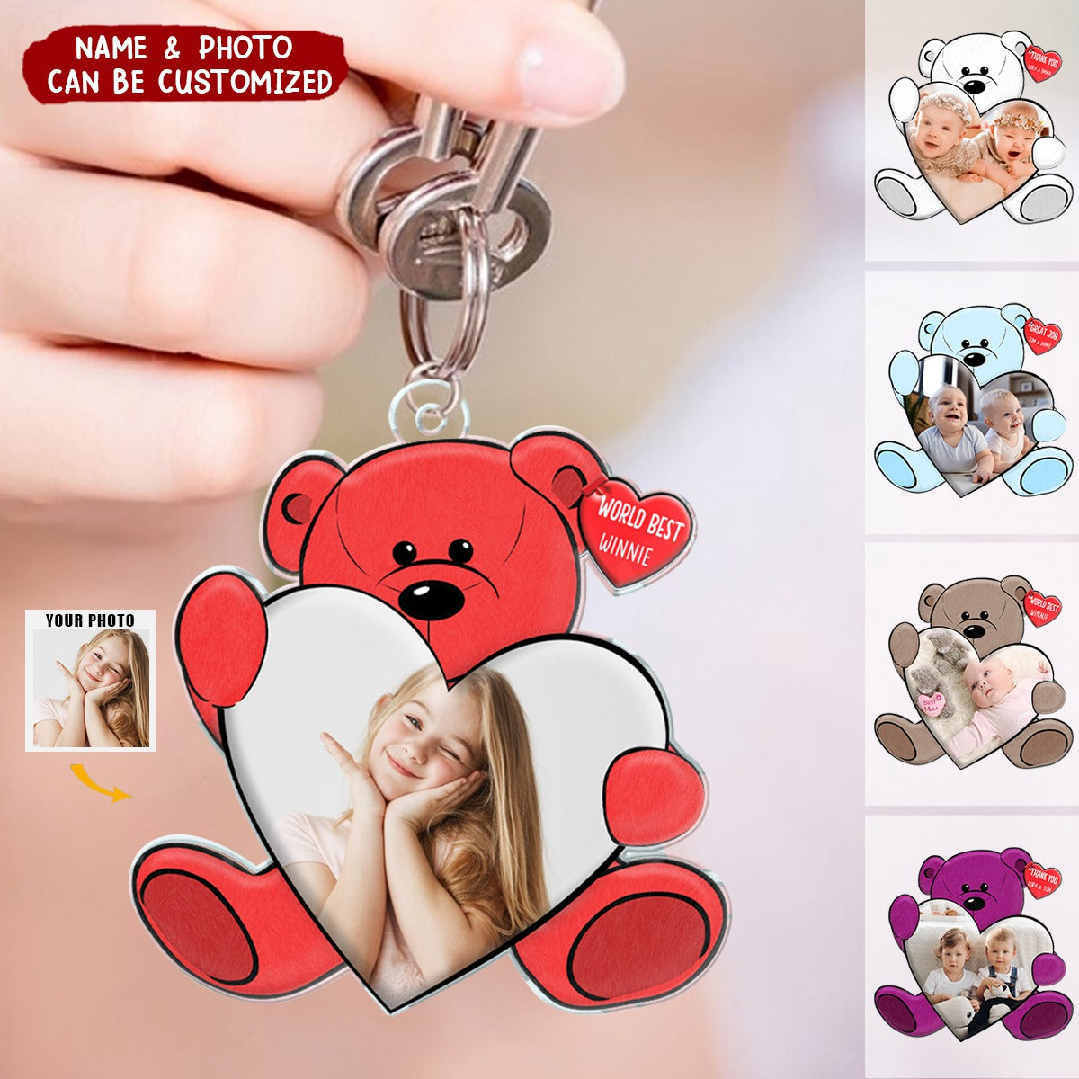 You're Doing Great Bear Hug - Personalized Photo Acrylic Keychain, Loving Gift For Mom, Nana