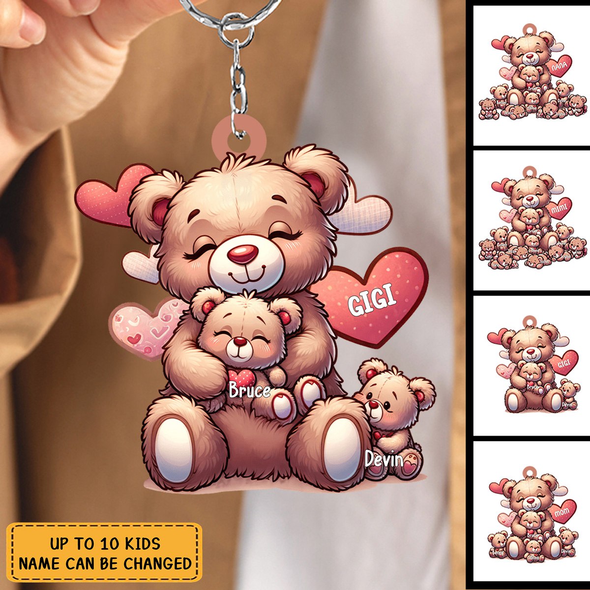 Grandma Bear With Cute Grandkids Personalized Keychain